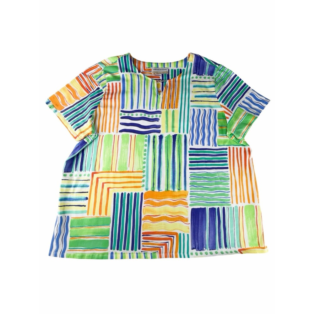 Alfred Dunner Women's XL Multicolor Abstract Stripe Short Sleeve Top Blouse EUC